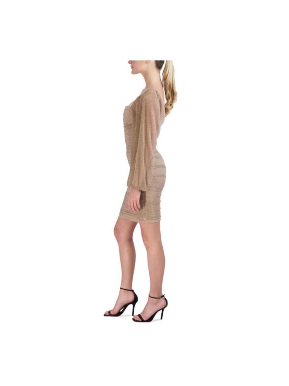 BCBGeneration Shimmery Taupe Ruched Long-Sleeve Cocktail Dress - Picture 9 of 9